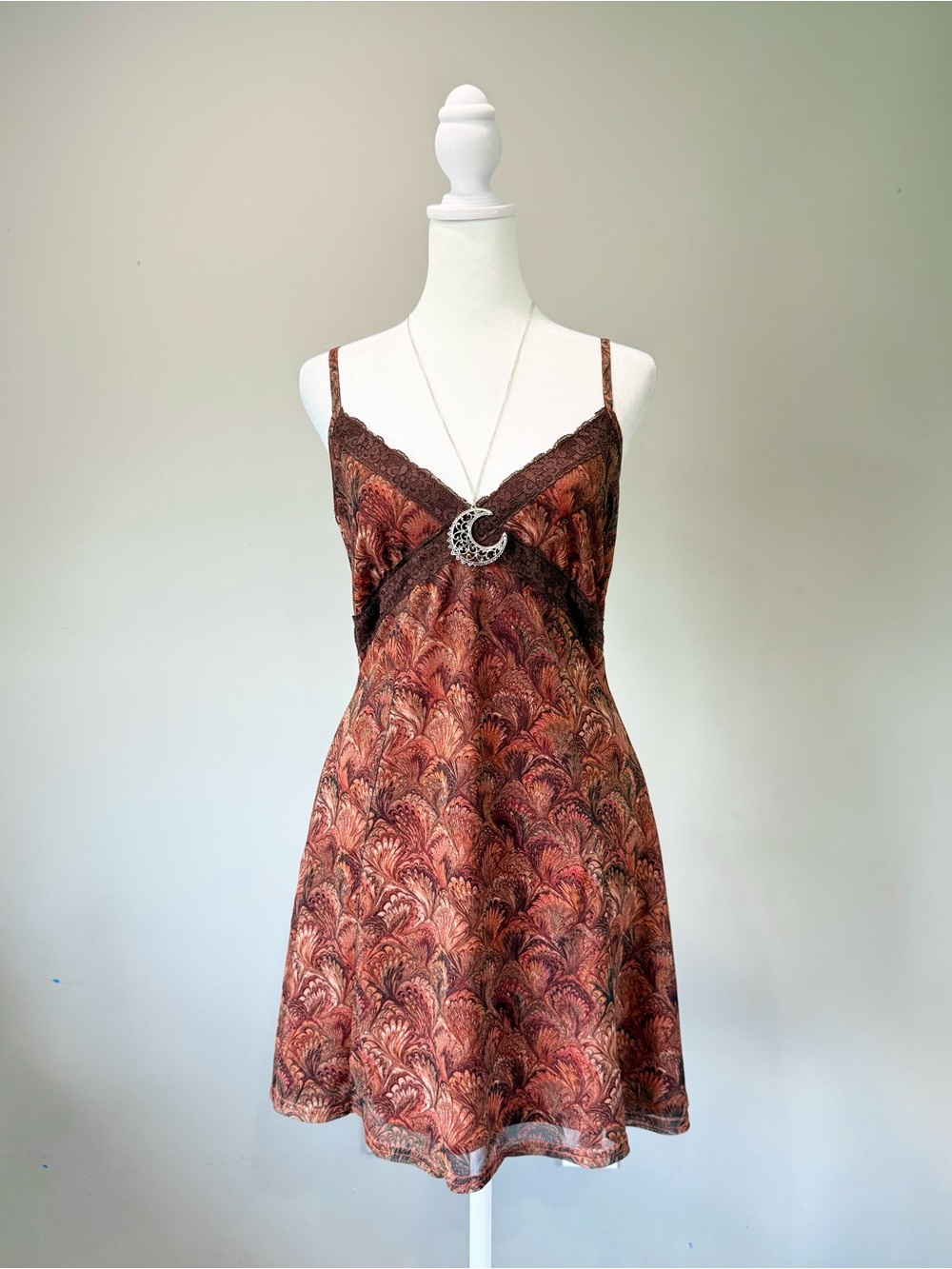Urban Outfitters Orange Brown Lace Mesh Abstract Swirl Mini Dress - Picture 1 of 5